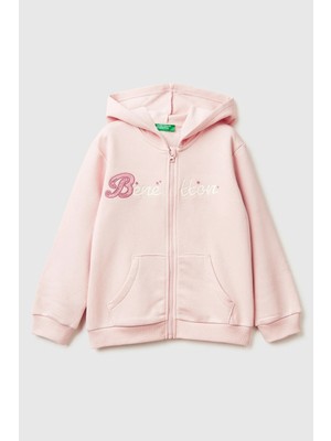 United Colors Of Benetton Toz Pembe Kadın / Kız Kk_renk Bloklu Payet Nakışlı Fermuarlı Kapüşonlu Şardonlu Sweatshirt Model Kodu: 39M2G5045TOZ Pembe