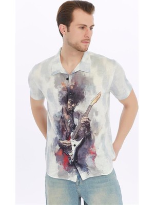 S-Ponder Rockstar Desenli Bütünleşen Tasarım Erkek Gömleği – %100 Polyester