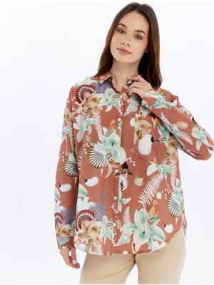 S-Ponder Kadın Palm Poetry %100 Pamuk Bahamalar Gömlek