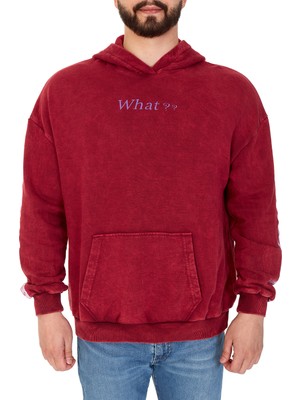 S-Ponder Erkek "what??" Baskılı Kapüşonlu Hoodie  %100 Pamuklu Uzun Kollu