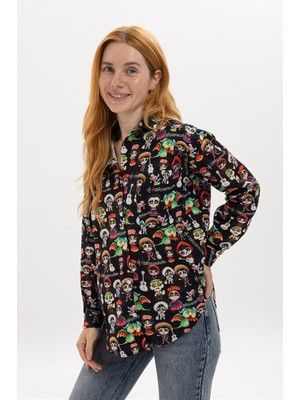 S-Ponder Kadın Toy Anime Desenli %100 Pamuk Uzun Kollu Gömlek