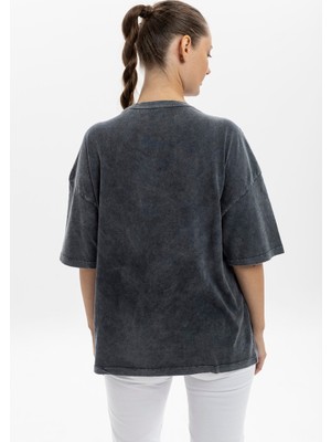 S-Ponder Kadın Kulaklıklı Rakun Tasarımlı Bisiklet Yaka Oversize %100 Pamuk Tişört