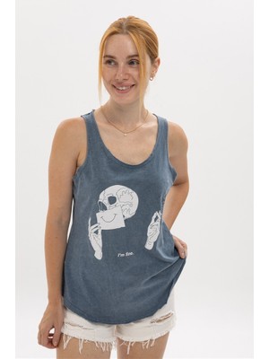 S-Ponder Kadın Kurukafa I'm Fine Baskılı Spor Kesim %100 Pamuklu Atlet