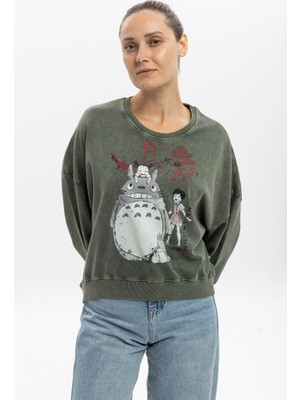 S-Ponder Kadın Totoro ve Mei Tasarımlı Sweatshirt %100 Pamuklu Uzun Kollu