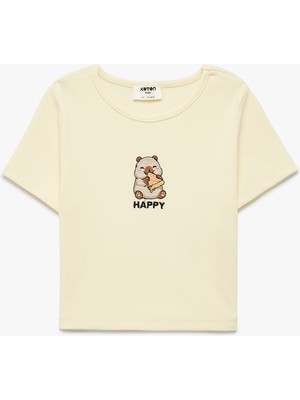 Koton Bisiklet Yaka Kısa Kollu Nakışlı Pamuklu Tişört