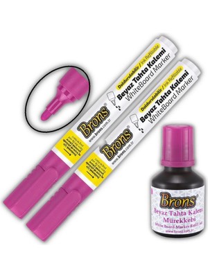Brons Pembe Yazı Tahta Kalemi Doldurulabilir 2 Adet ve Silinebilir Mürekkep 30 ml Seti