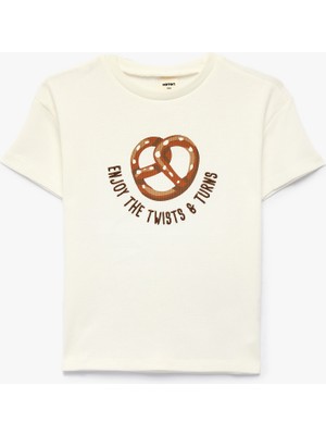 Koton Nakışlı Kısa Kollu Bisiklet Yaka Oversize Pamuklu Tişört