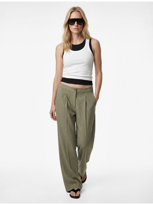 Koton Kupro Viskon Kumaş Pile Detaylı Cepli Geniş Paça Palazzo Pantolon