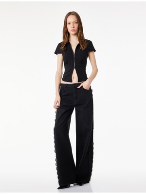 Koton Slim Fit Kısa Kollu Klasik Yaka Fermuarlı Crop Gömlek