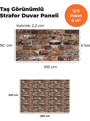 KnB Duvar Paneli ve Söve K&B Taş Görünümlü Strafor Duvar Paneli Tas-615 (12'li Paket))