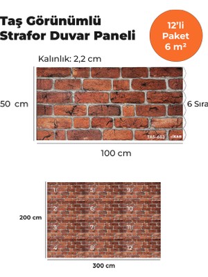 KnB Duvar Paneli ve Söve Taş Görünümlü Strafor Duvar Paneli (12'li Paket)