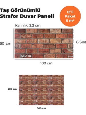 KnB Duvar Paneli ve Söve Tuğla Görünümlü  Strafor Duvar Paneli (12'li Paket)