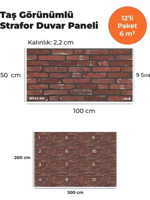 KnB Duvar Paneli ve Söve Incetaş Görünümlü  Strafor Duvar Paneli (12'li Paket)