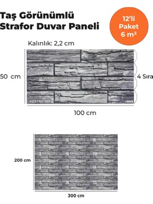 KnB Duvar Paneli ve Söve Kesmetaş Görünümlü  Strafor Duvar Paneli (12'li Paket)