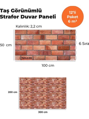 KnB Duvar Paneli ve Söve Tuğla Görünümlü  Strafor Duvar Paneli (12'li Paket)