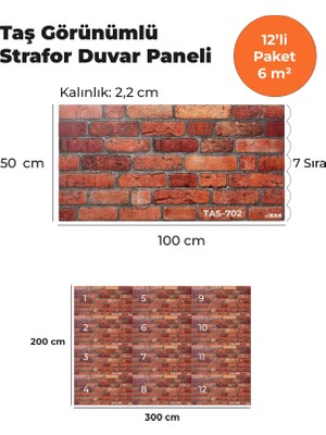 KnB Duvar Paneli ve Söve Taş Görünümlü Strafor Duvar Paneli (12'li Paket)