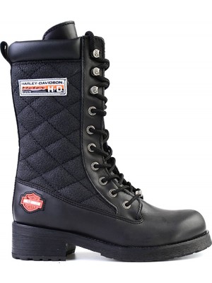 Harley Davidson Rose Model Siyah Deri Kadın Bot Dolgu Topuklu Günlük Kullanım İçin Şık Tasarım