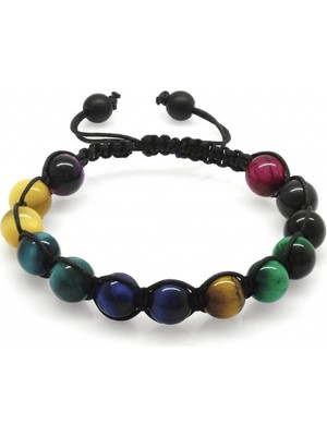 Tesbihane Makrome Örgülü Küre Kesim Çoklu Kaplangözü Doğaltaş Kombinli Genç Enerji Bilekliği