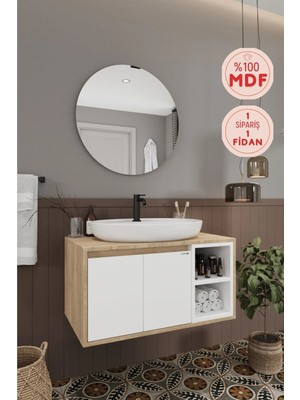 Balneom Gül Beyaz 80 Cm Banyo Dolabı+ayna+lavabo+boy Dolabı