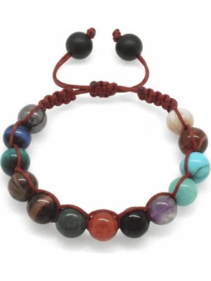 Tesbihane Makrome Örgülü Küre Kesim Multicolor Doğaltaş Kombinli Genç Başarı Bilekliği