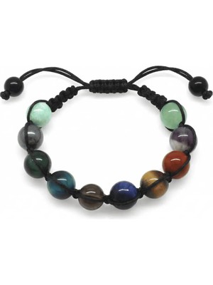 Tesbihane Makrome Örgülü Küre Kesim Multicolor Doğaltaş Kombinli Çocuk Başarı Bilekliği