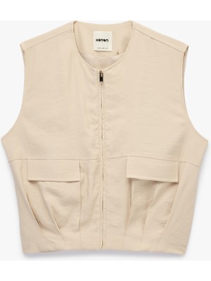 Koton Bol Kalıp Kargo Cepli Bisiklet Yaka Fermuarlı Yelek