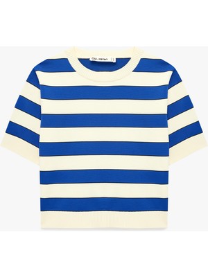 Koton Kısa Kollu Çizgili Bisiklet Yaka Triko Kazak