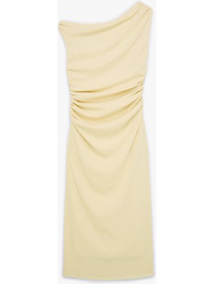 Koton Asimetrik Yaka Kolsuz Drapeli Uzun Tek Omuz Elbise