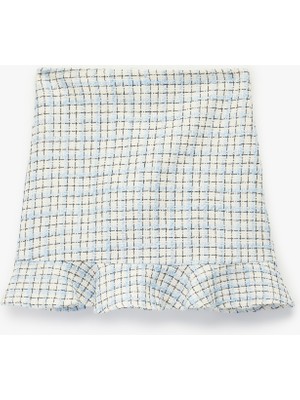 Koton Beli Lastikli Fırfırlı Kareli Tüvit Mini Etek