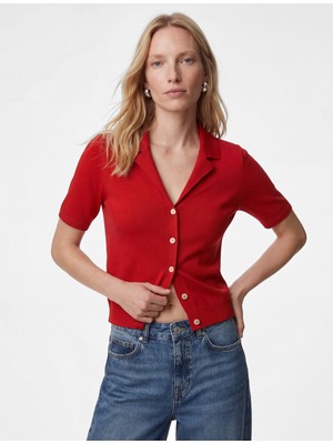 Koton Regular Fit Kısa Kollu Düğmeli Polo Yaka Triko Hırka