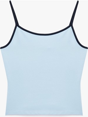 Koton Pamuklu Renk Kontrastlı Slim Fit U Yaka Askılı Bluz