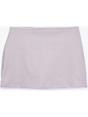 Koton Yüksek Bel Slim Fit Kareli Mini Spor Şort Etek