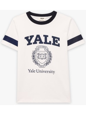 Koton Pamuklu Kısa Kollu Bisiklet Yaka Lisanslı Yale Baskılı Oversize Tişört
