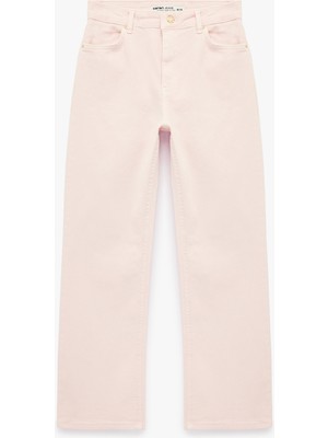 Koton Normal Bel Dar Kalıp Pamuklu Düğmeli Kısa Ispanyol Paça Pantolon -  Kick Flare Jeans