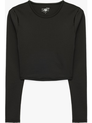 Koton Slim Fit Uzun Kollu Bisiklet Yaka Crop Spor Tişört