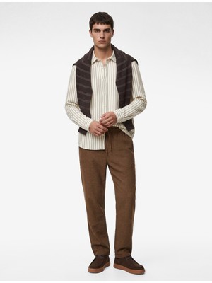 Koton Straight Fit Cepli Pamuk Keten Karışımlı Beli Bağcıklı Pantolon