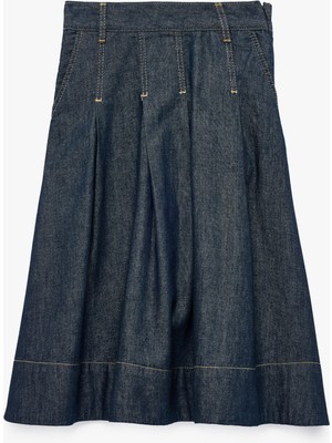 Koton Pamuklu A Kesim Pileli Midi Denim Etek