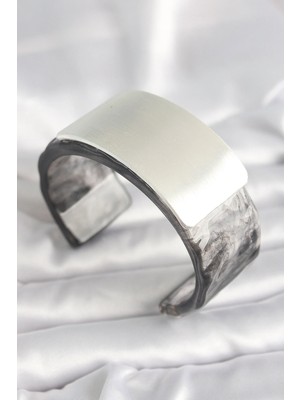 DS LLC Ietaks™ Siyah Mermer Desen Akrilik Plastik Dikdörtgen Plaka Model Vintage Kadın Bilezik