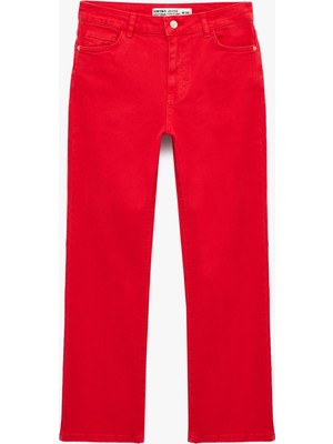 Koton Normal Bel Dar Kalıp Pamuklu Düğmeli Kısa Ispanyol Paça Pantolon -  Kick Flare Jeans