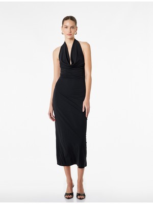 Koton Slim Fit Sırt Dekolteli Halter Yaka Midi Elbise