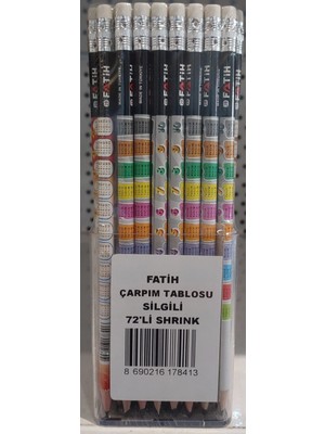 Fatih Kurşun Kalem Çarpım Tablosu Silgili 17840 (72 Li Paket)