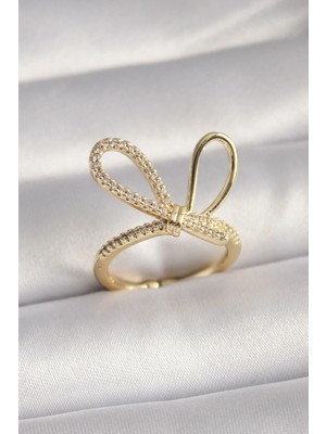 DS LLC Ietaks™ Gold Renk Zirkon Taşlı Düğüm Model Kadın Yüzük