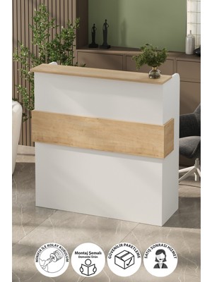 Bofigo Resepsiyon Masası Ofis Masası Karşılama Masası Karşılama Bankosu Safir Meşe Beyaz