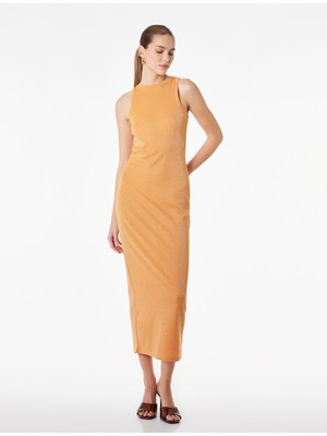 Koton Slim Fit Kolsuz Bisiklet Yaka Parıltılı Kalem Elbise