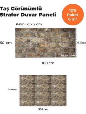 KnB Duvar Paneli ve Söve Taş Görünümlü Strafor Duvar Paneli (12'li Paket)