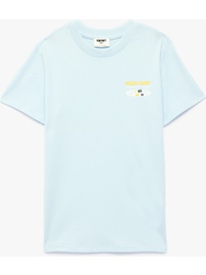 Koton Pamuklu Kısa Kollu Bisiklet Yaka Kaykay Temalı Arkası Baskılı Tişört