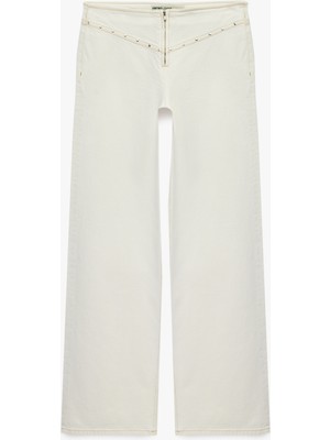 Koton Düşük Bel Troklu Fermuarlı Cep Detaylı Geniş Paça Pantolon - Wide Leg Jeans