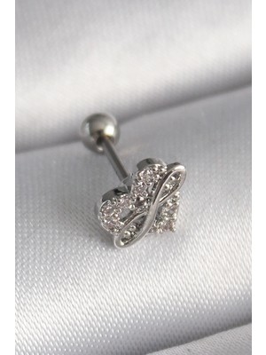 DS LLC Ietaks™ 316L Çelik Gümüş Renk Zirkon Taşlı Sonsuzluk Detay Tragus Piercing
