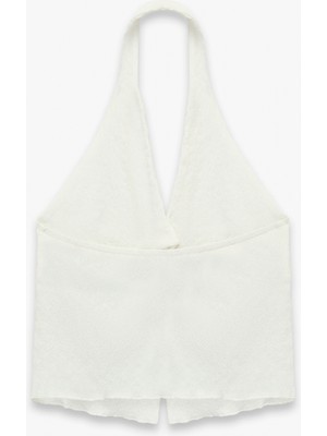 Koton Bürümcük Kolsuz V Yaka Halter Yaka Crop Bluz