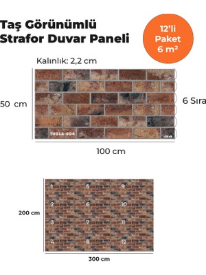 KnB Duvar Paneli ve Söve Tuğla Görünümlü  Strafor Duvar Paneli (12'li Paket)